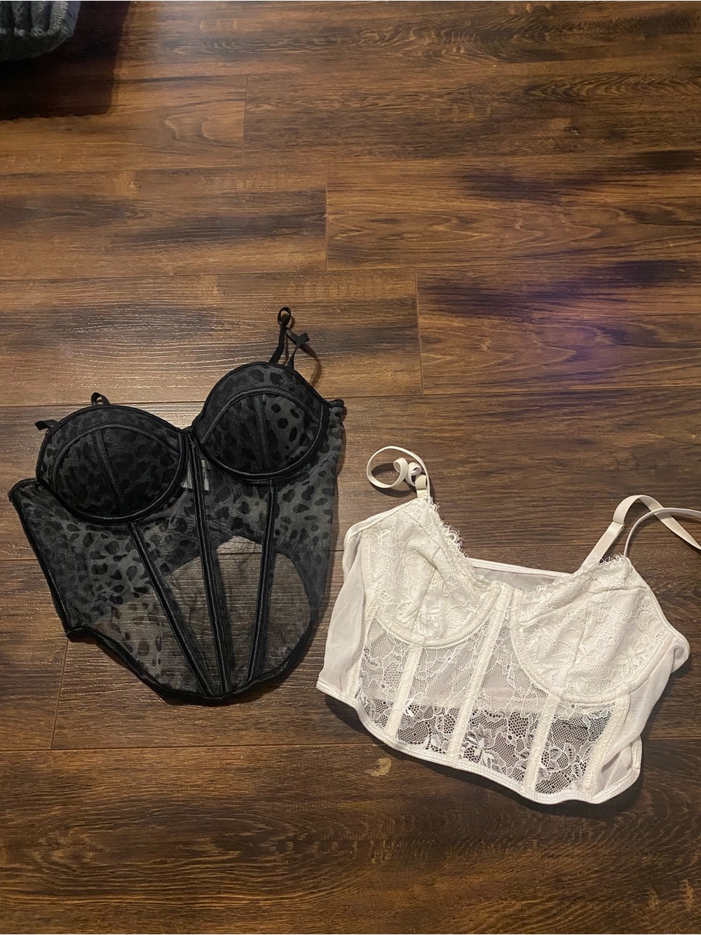 SHEIN Black and White Lace Bustier Crop Tops Duo